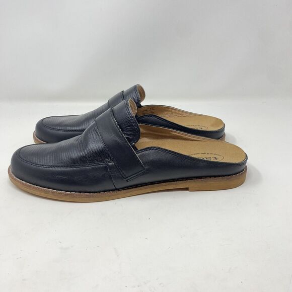 Taos Women's Size 9 Royal Black Snake Embossed Leather Slip On Mules Flats - Picture 2 of 12